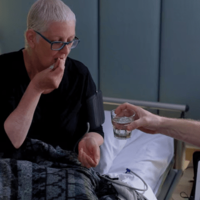 “Excuse my French, but f*** me,” she exclaims to the two therapists sitting either side of her in the darkened room. “It’s so&nbsp;intense.”